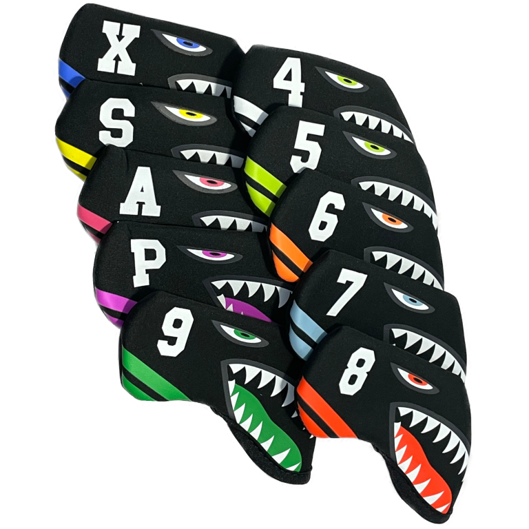 HNM Shark Bite Neoprene Iron Head Covers Set 1 HNM Shark Bite Neoprene Iron Head Covers Set