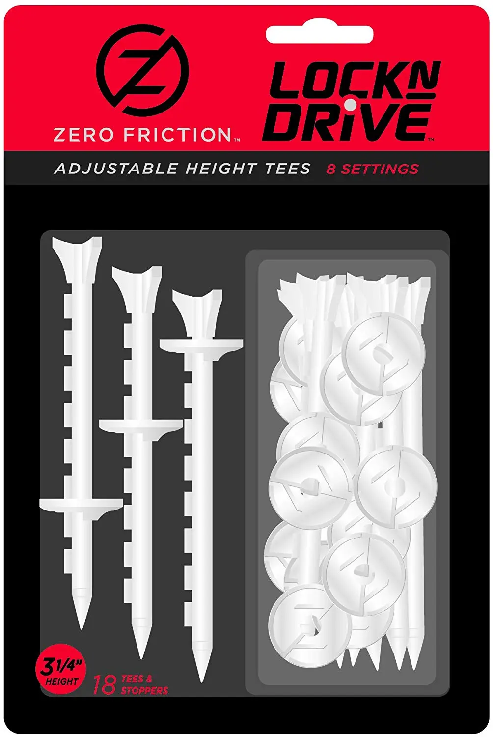 CaddiesShack Zero Friction Lock N Drive 3-Prong Golf Tees (3-1/4 Inch, White, Pack Of 18) 1 CaddiesShack Zero Friction Lock N Drive 3-Prong Golf Tees (3-1/4 Inch, White, Pack Of 18)