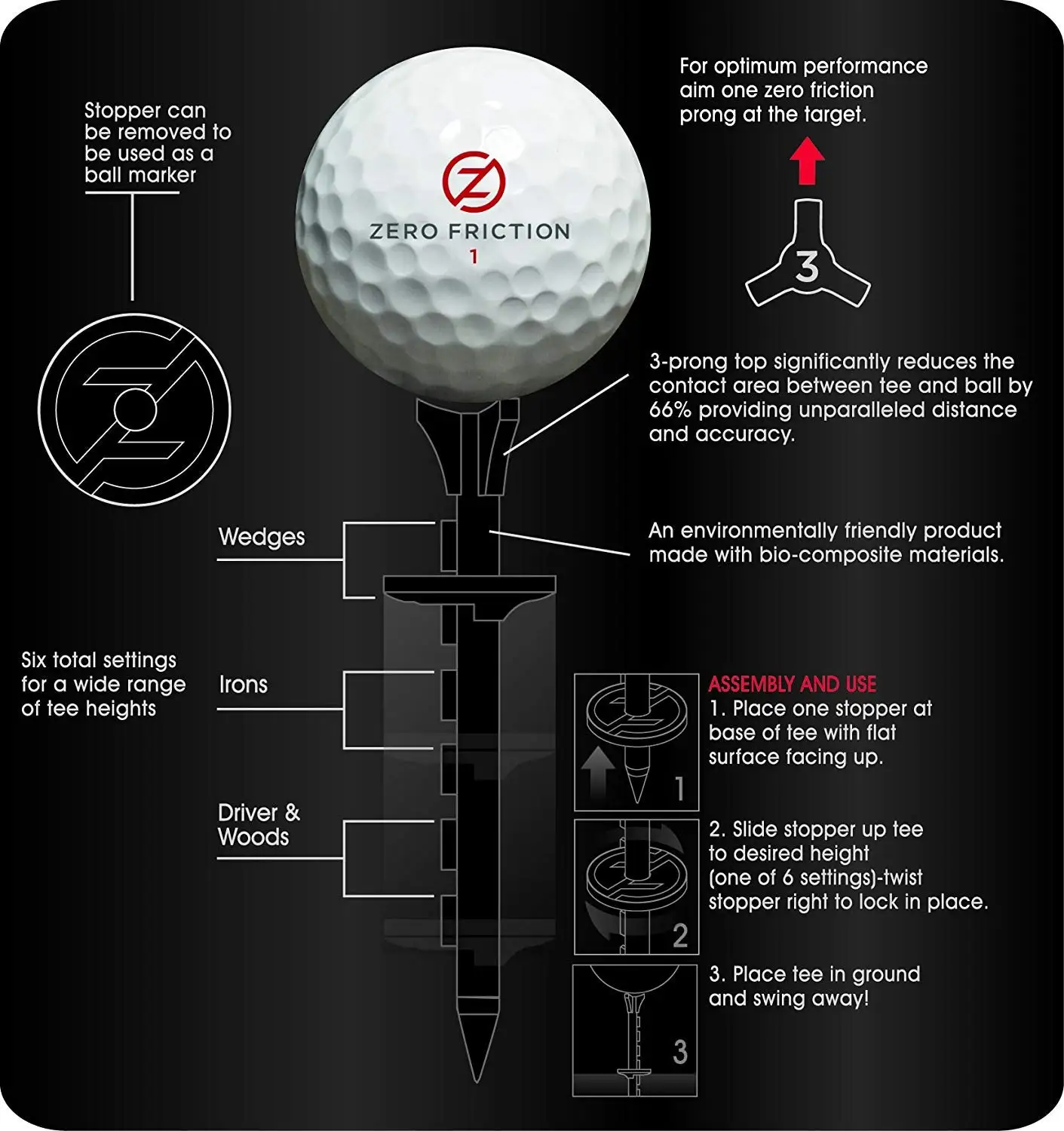 CaddiesShack Zero Friction Lock N Drive 3-Prong Golf Tees (3-1/4 Inch, White, Pack Of 18) 3 CaddiesShack Zero Friction Lock N Drive 3-Prong Golf Tees (3-1/4 Inch, White, Pack Of 18) - Image 3